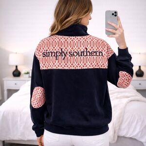 2/$30 Simply Southern Navy Vine Embroidered Quarter Zip Sweatshirt Pullover Top